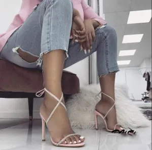 Rhinestone Stiletto Heel Cross Strap Sandal