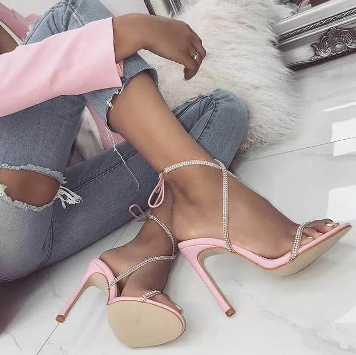 Rhinestone Stiletto Heel Cross Strap Sandal