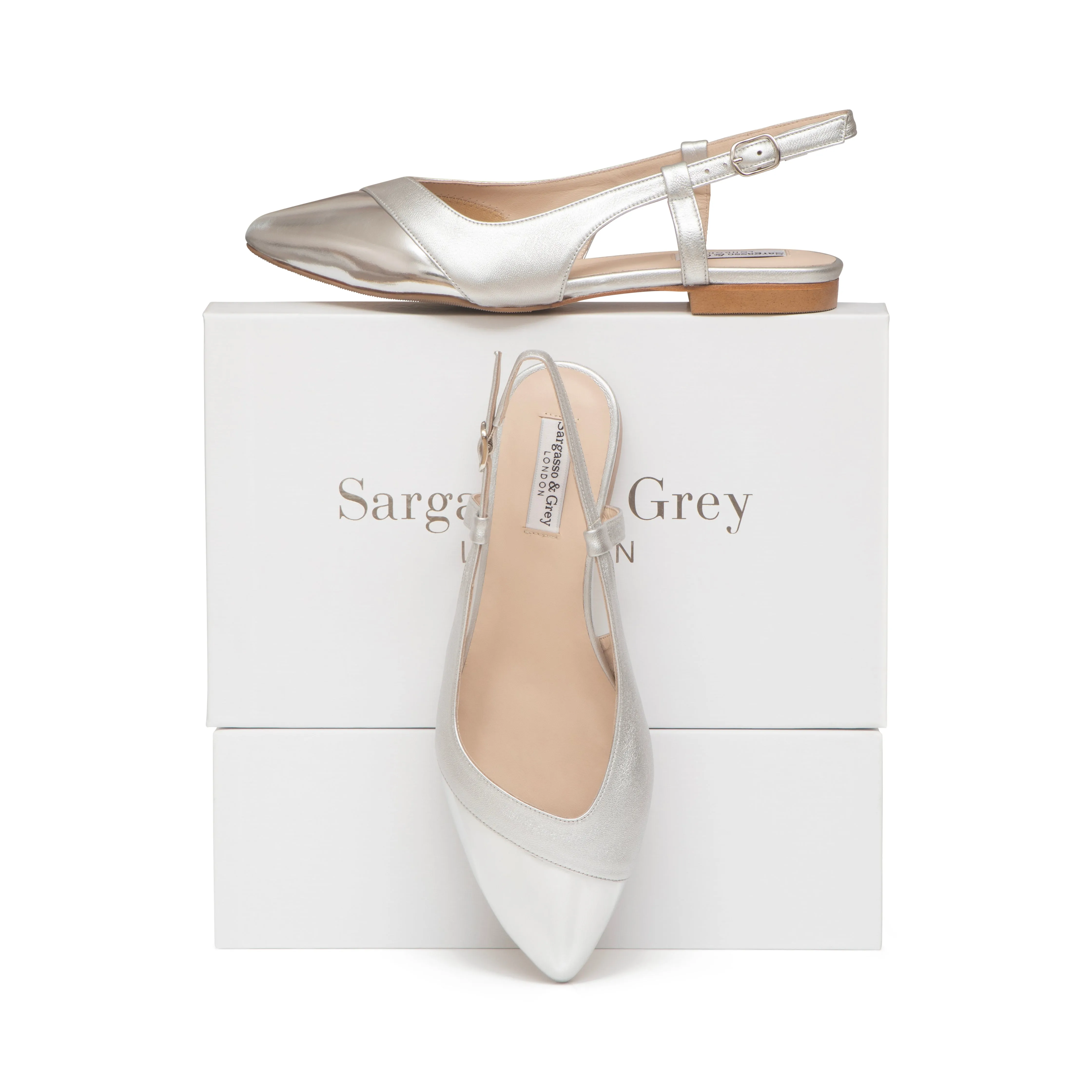 Sadie Extra Wide Width Slingback Flats - Silver Leather & Patent