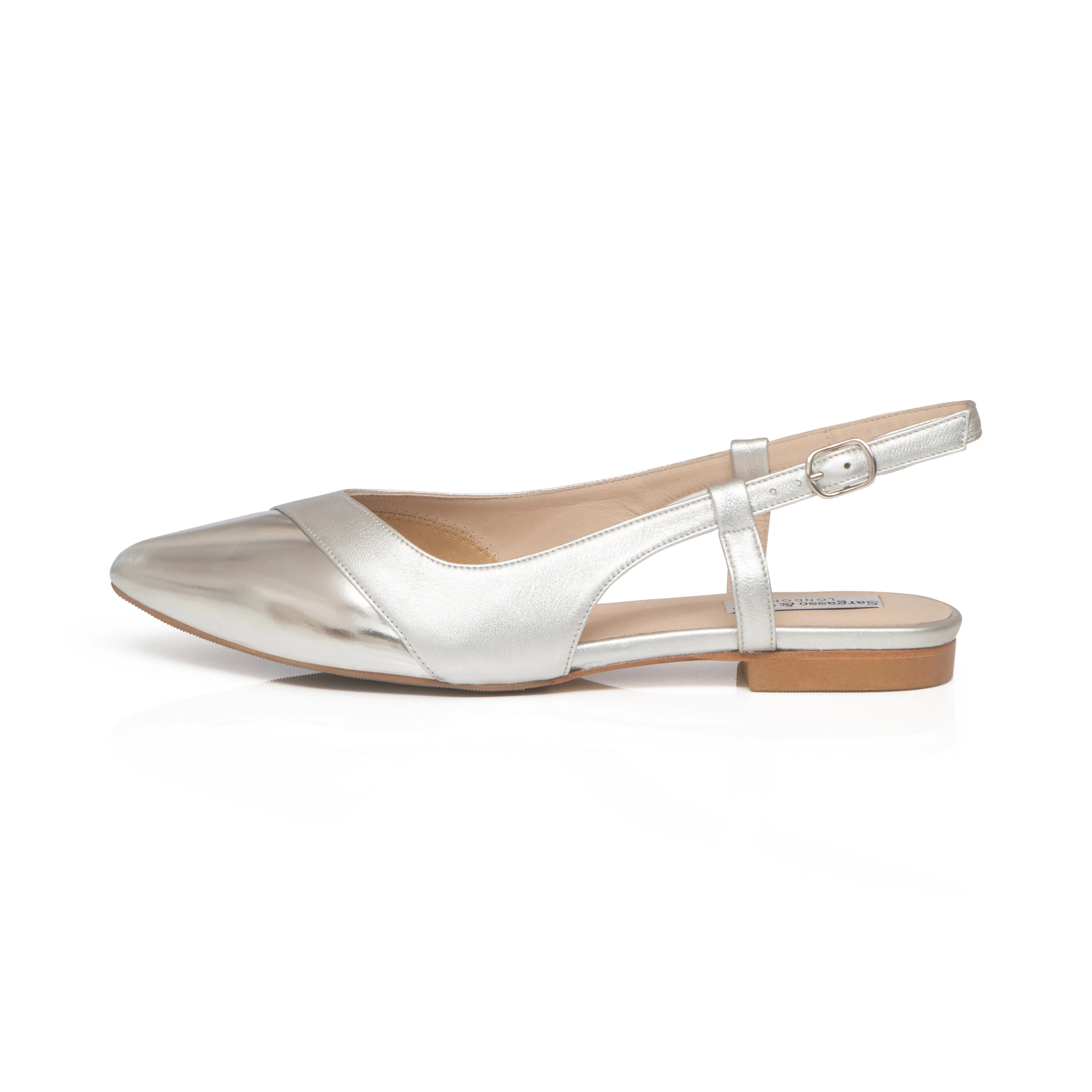 Sadie Extra Wide Width Slingback Flats - Silver Leather & Patent