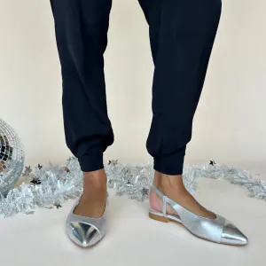 Sadie Extra Wide Width Slingback Flats - Silver Leather & Patent