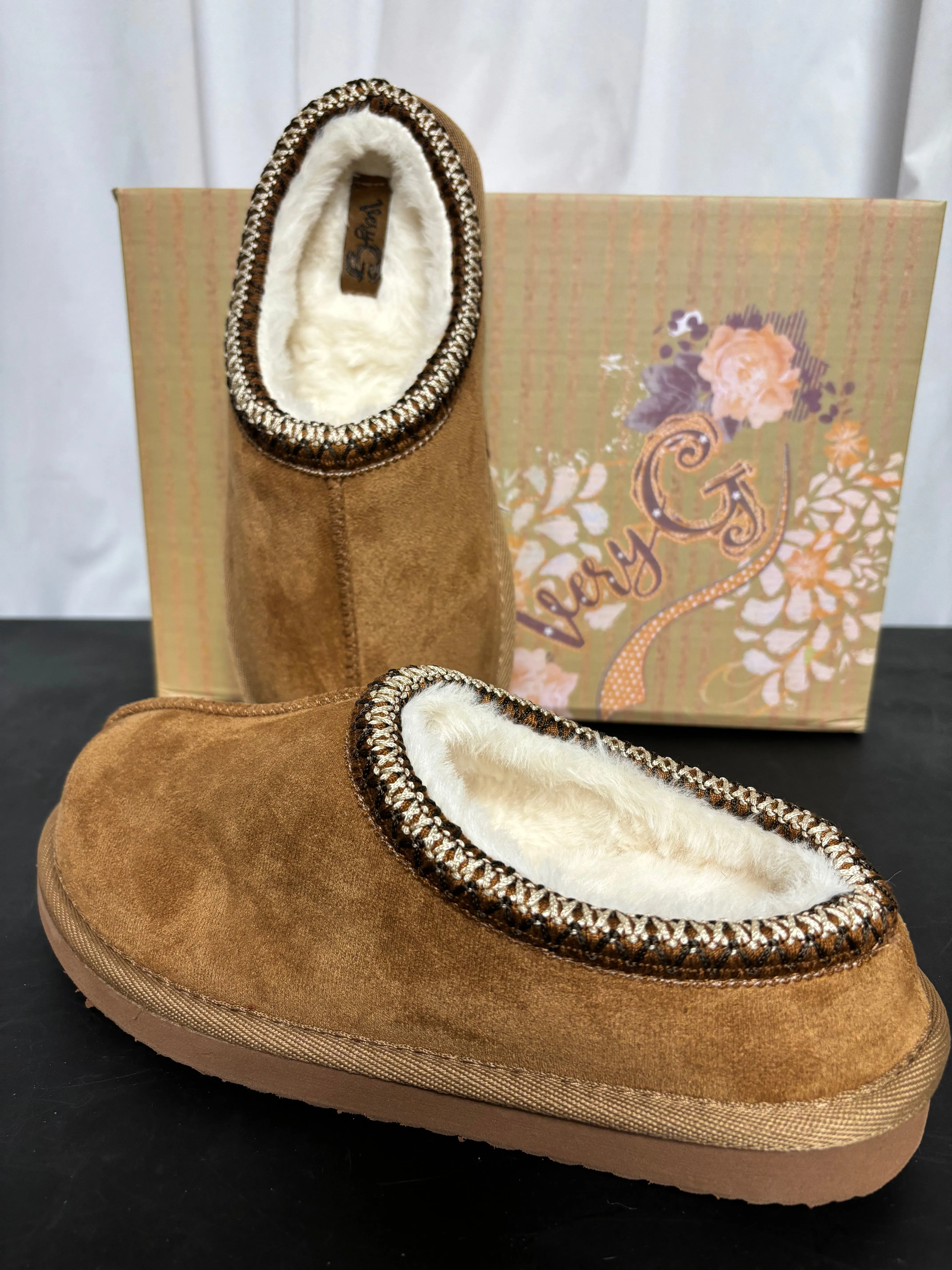 Slip On Women's Tan Suede Leather Slippers by Very G