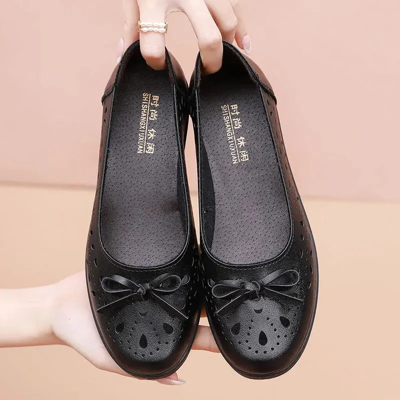 Spring/Summer Casual Shoes Soft Leather Sandals Female Flats Cut Out Slip On Footwear for Women