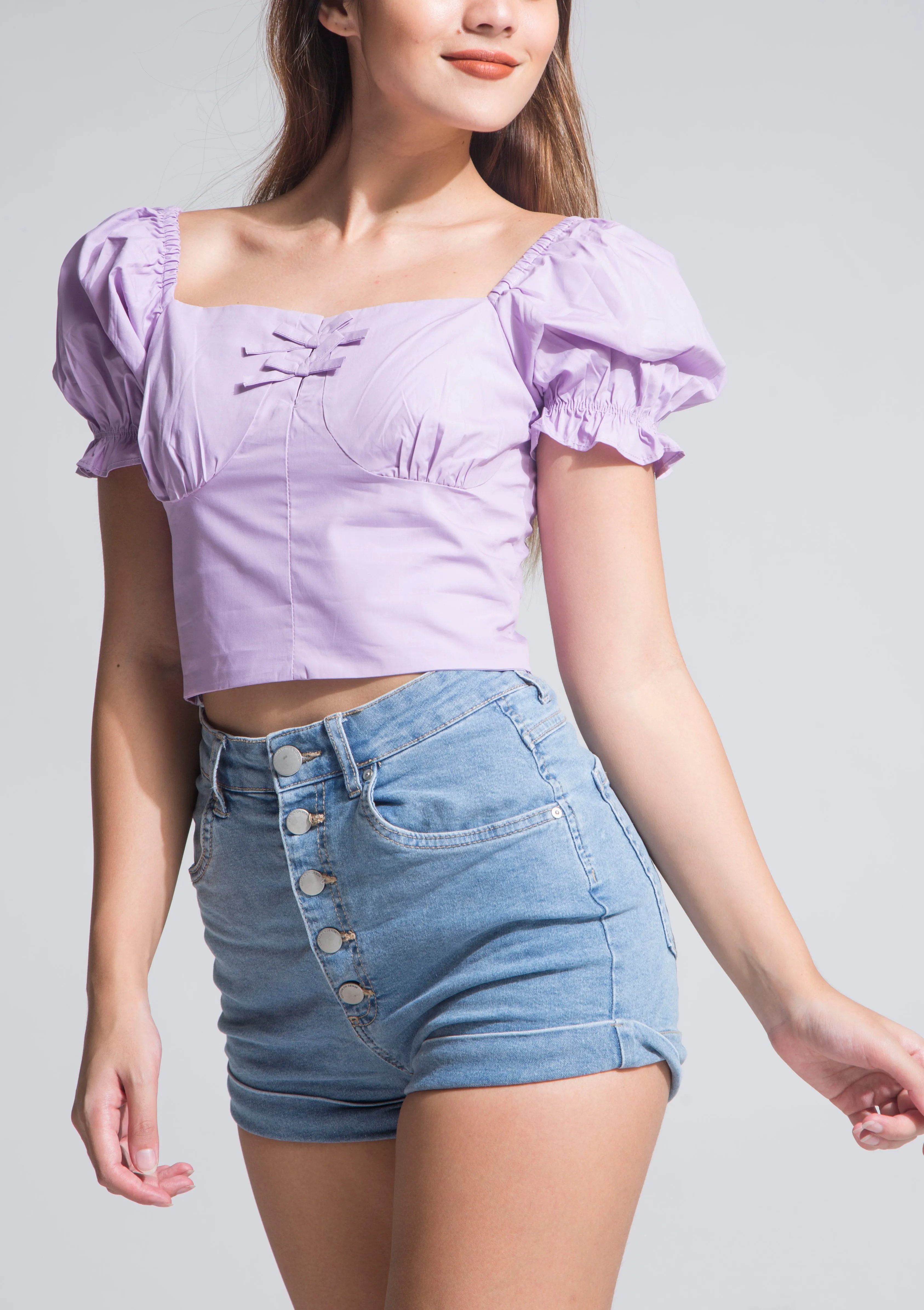 Square Enough Puff Sleeve Top Purple