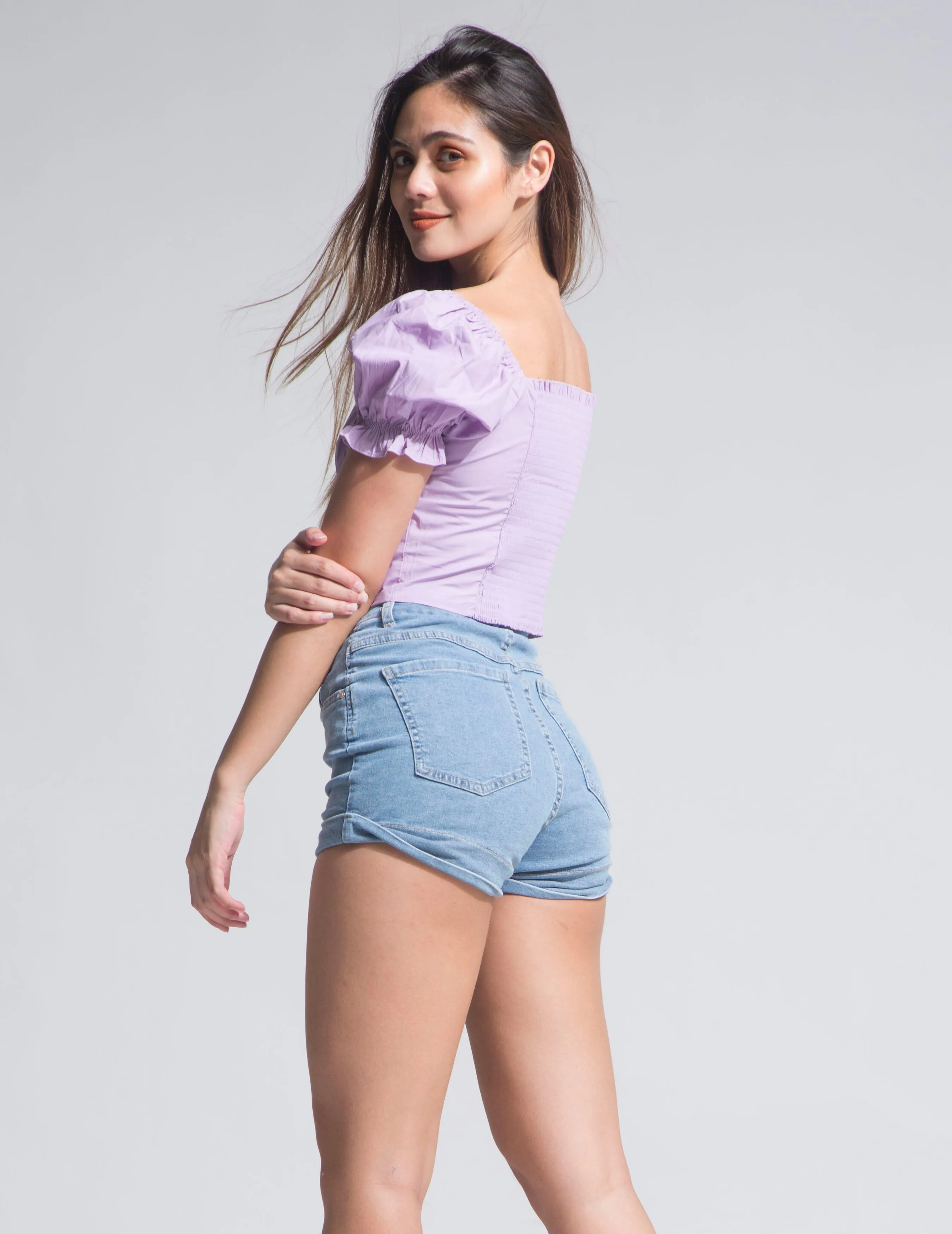 Square Enough Puff Sleeve Top Purple