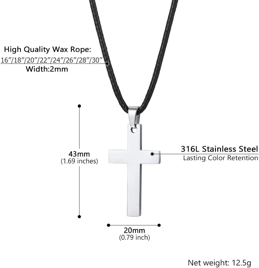 Stainless Steel Pendant Necklace for Men Women, Cool Punk Shark Teeth Necklace, Cross Necklace, Star Of David Necklace, Black Leather Cord, Come Box