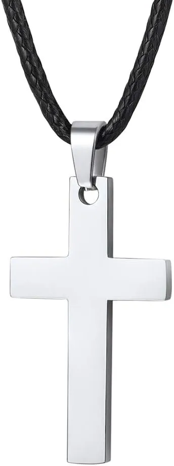 Stainless Steel Pendant Necklace for Men Women, Cool Punk Shark Teeth Necklace, Cross Necklace, Star Of David Necklace, Black Leather Cord, Come Box