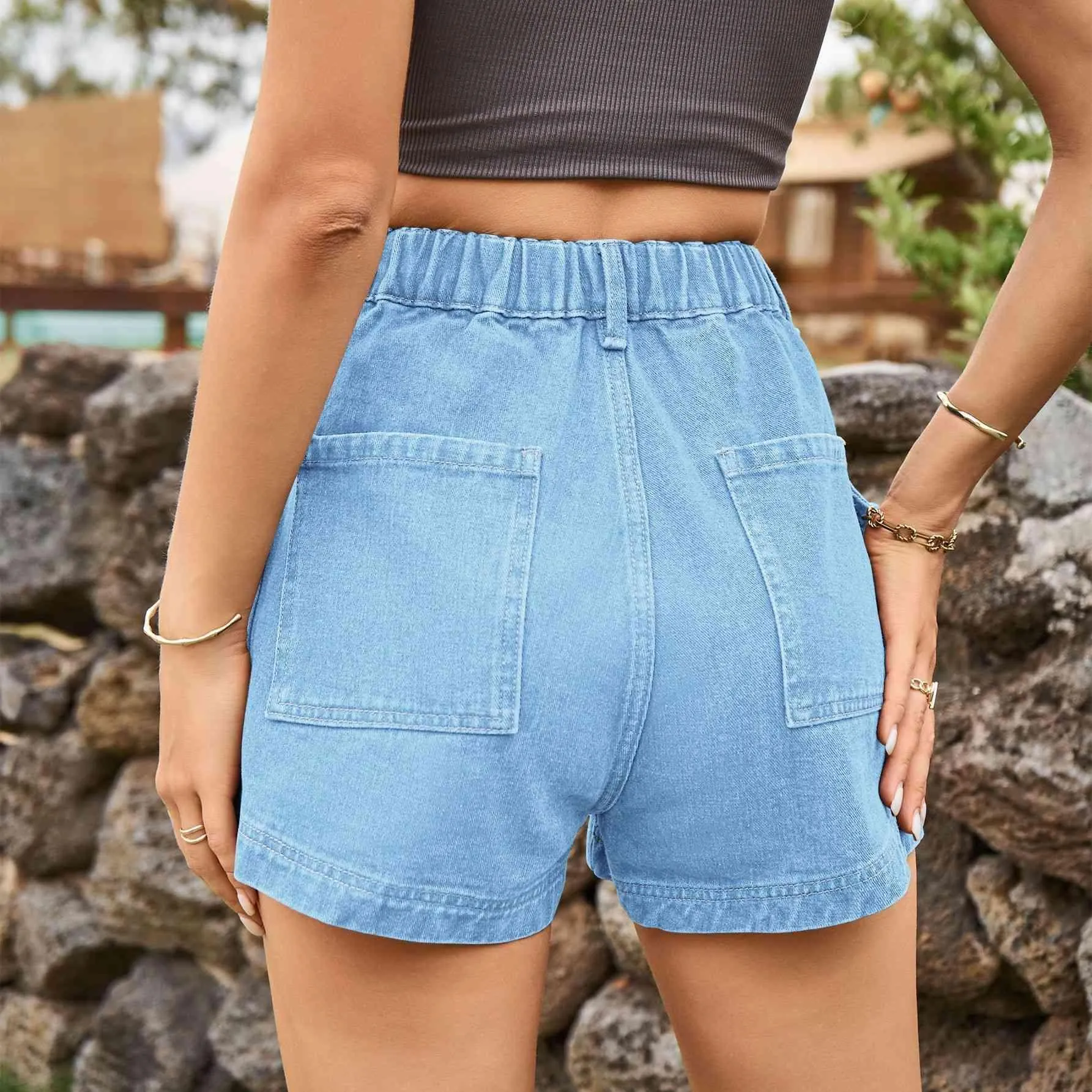 Street Chic High Waist Cargo Denim Shorts