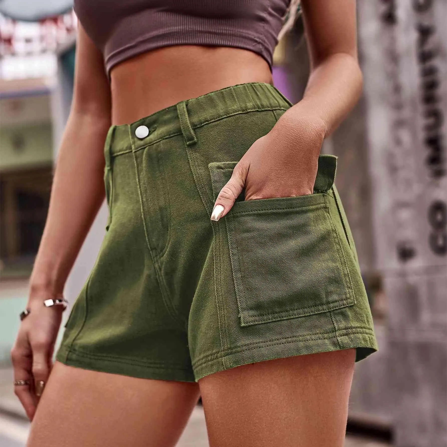 Street Chic High Waist Cargo Denim Shorts