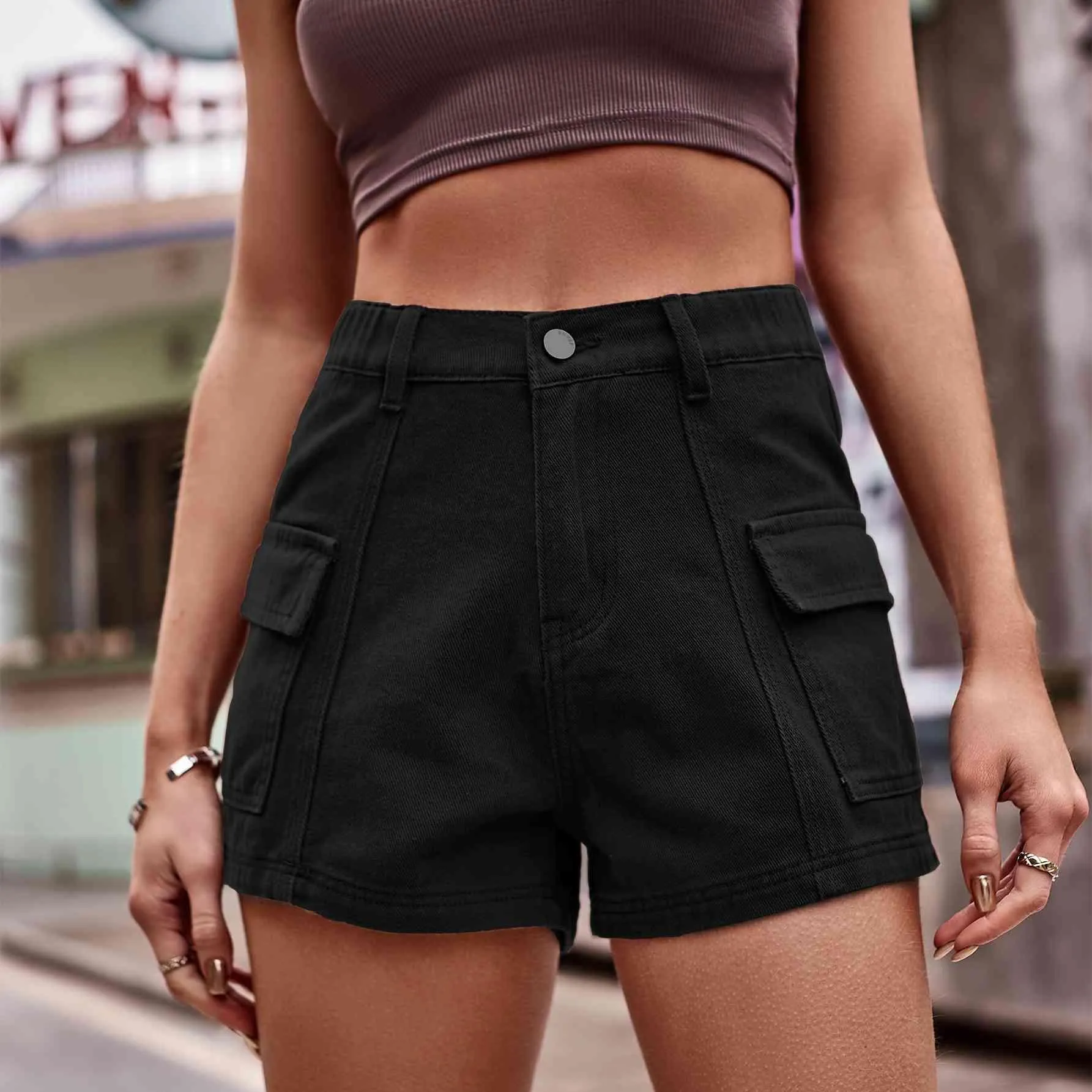 Street Chic High Waist Cargo Denim Shorts