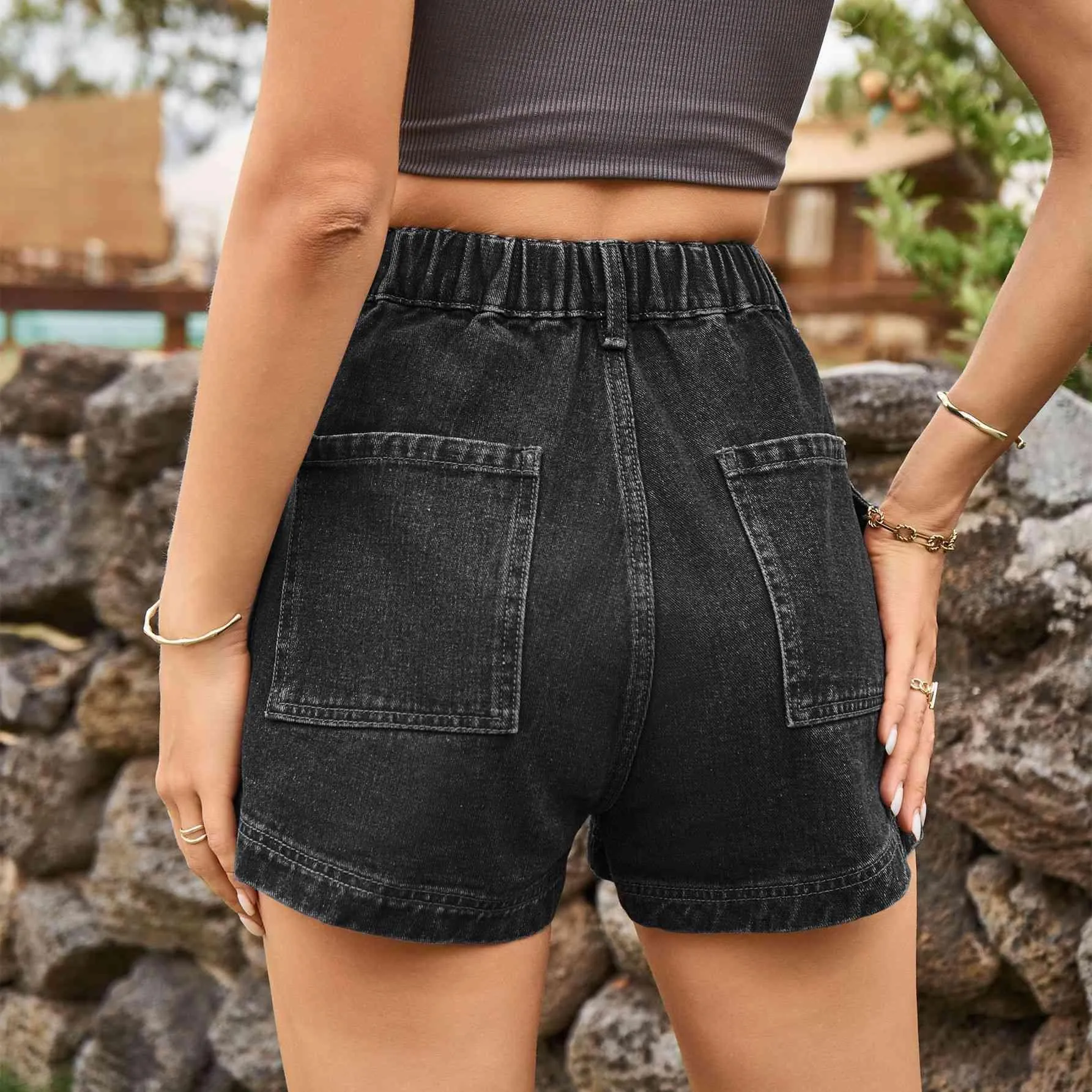 Street Chic High Waist Cargo Denim Shorts