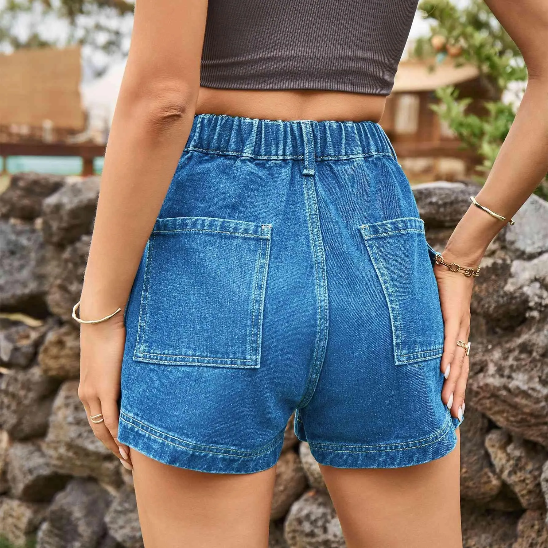 Street Chic High Waist Cargo Denim Shorts
