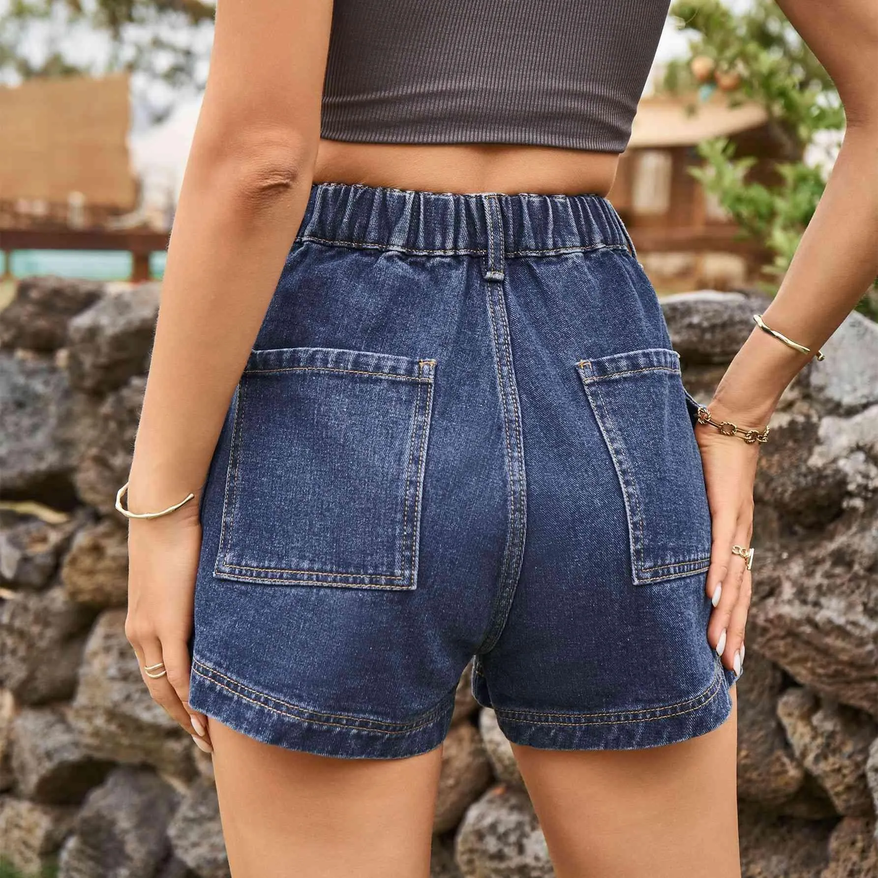 Street Chic High Waist Cargo Denim Shorts