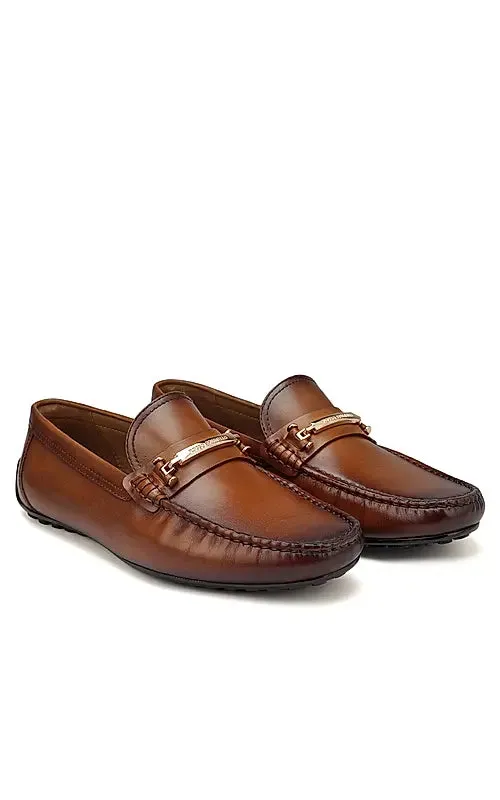 Tan Moccasins With Metal Buckle