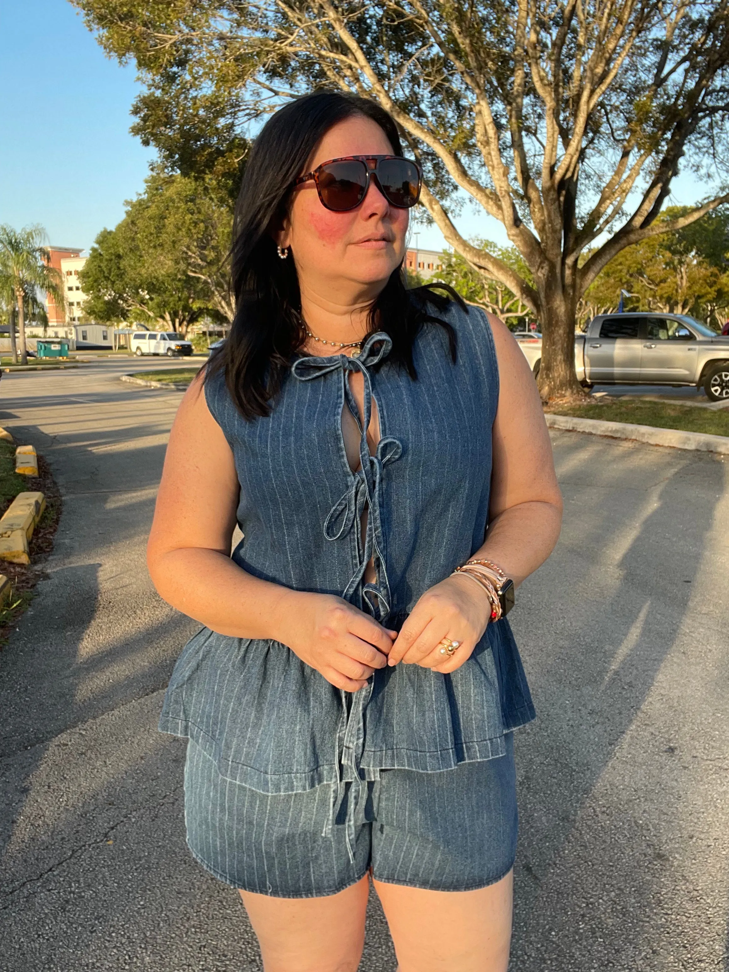 The Fabiola Striped Denim Top and Shorts Set