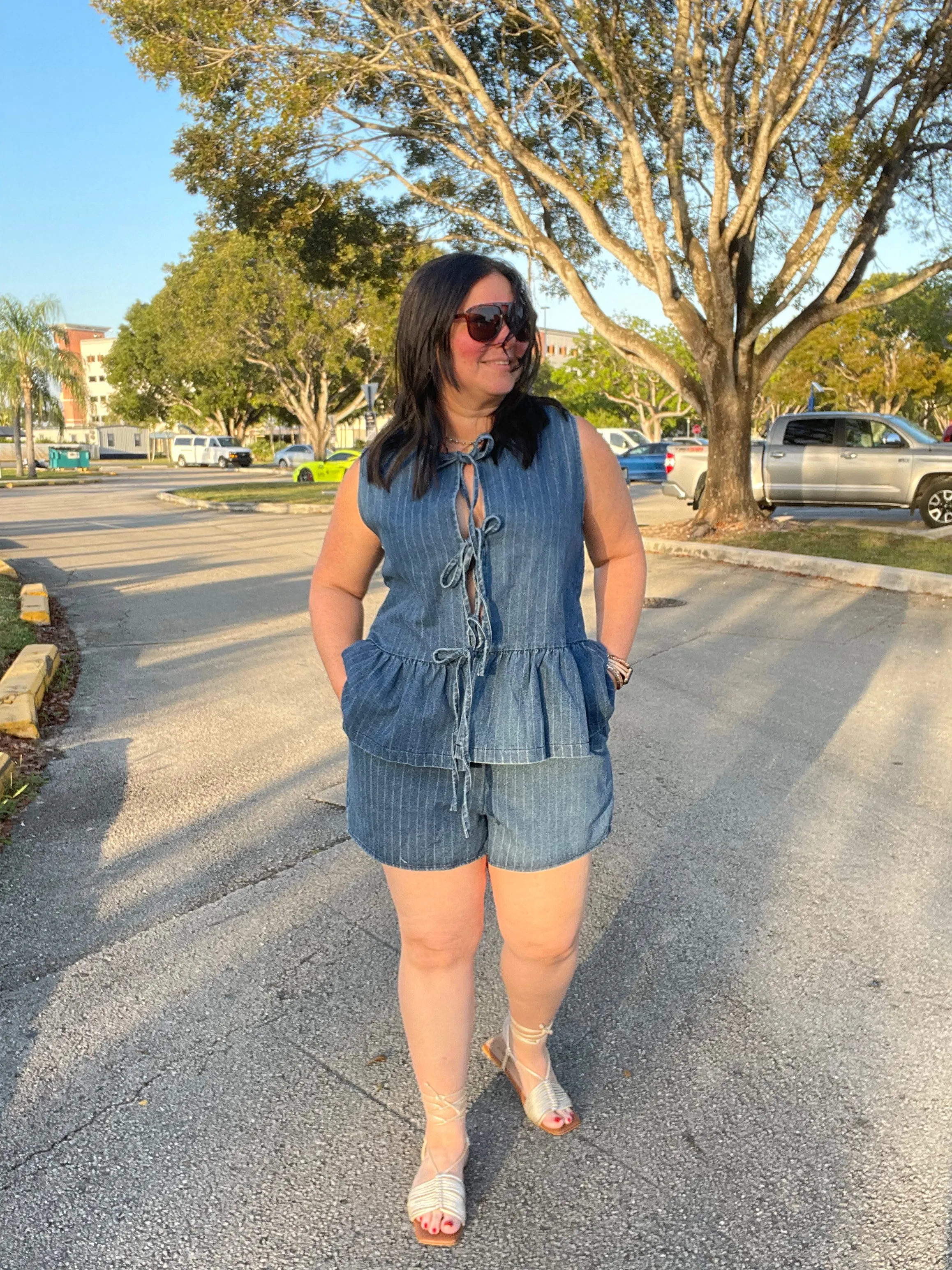 The Fabiola Striped Denim Top and Shorts Set