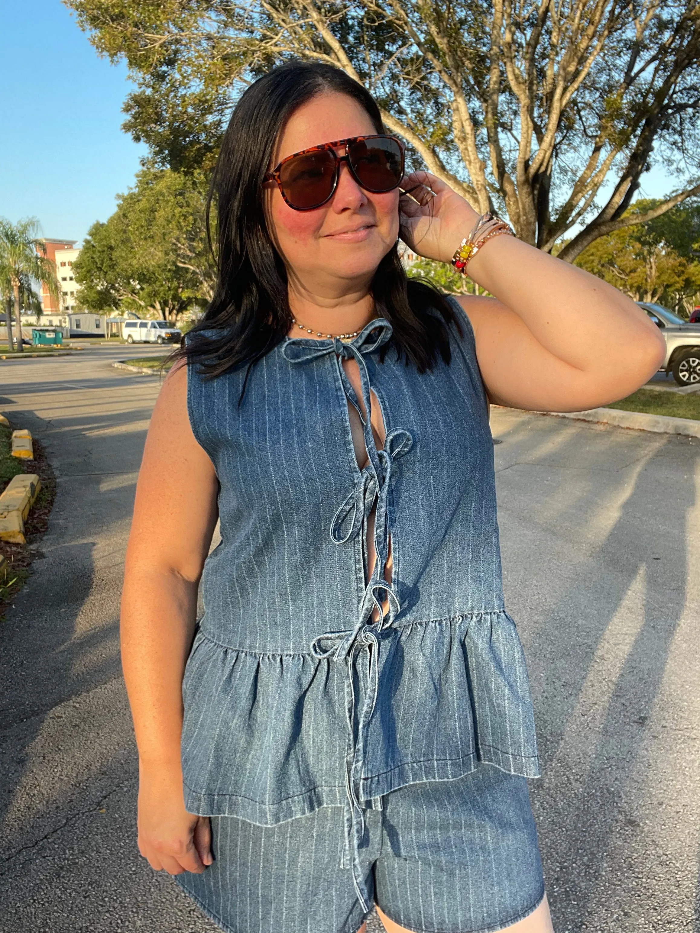 The Fabiola Striped Denim Top and Shorts Set