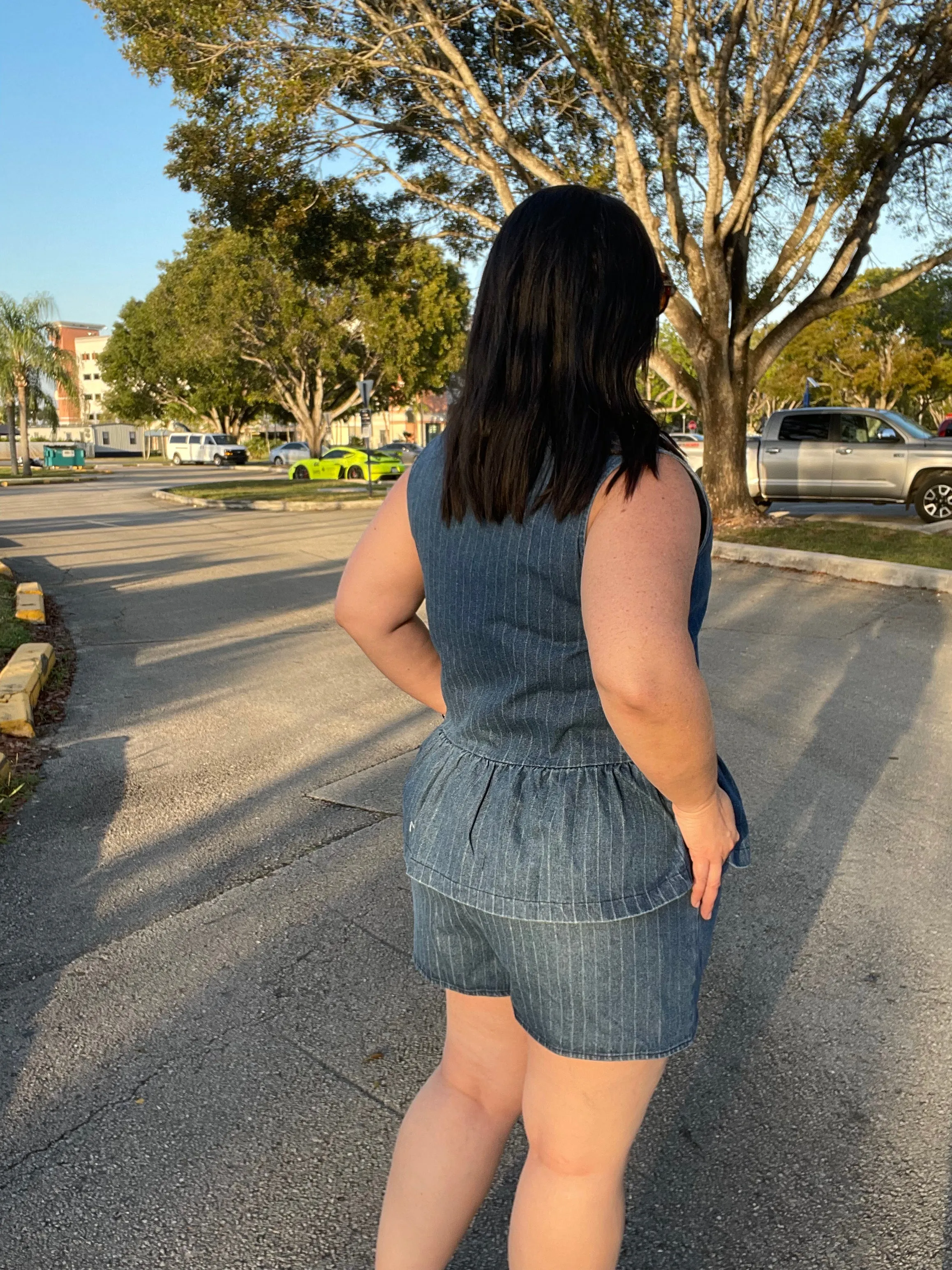 The Fabiola Striped Denim Top and Shorts Set