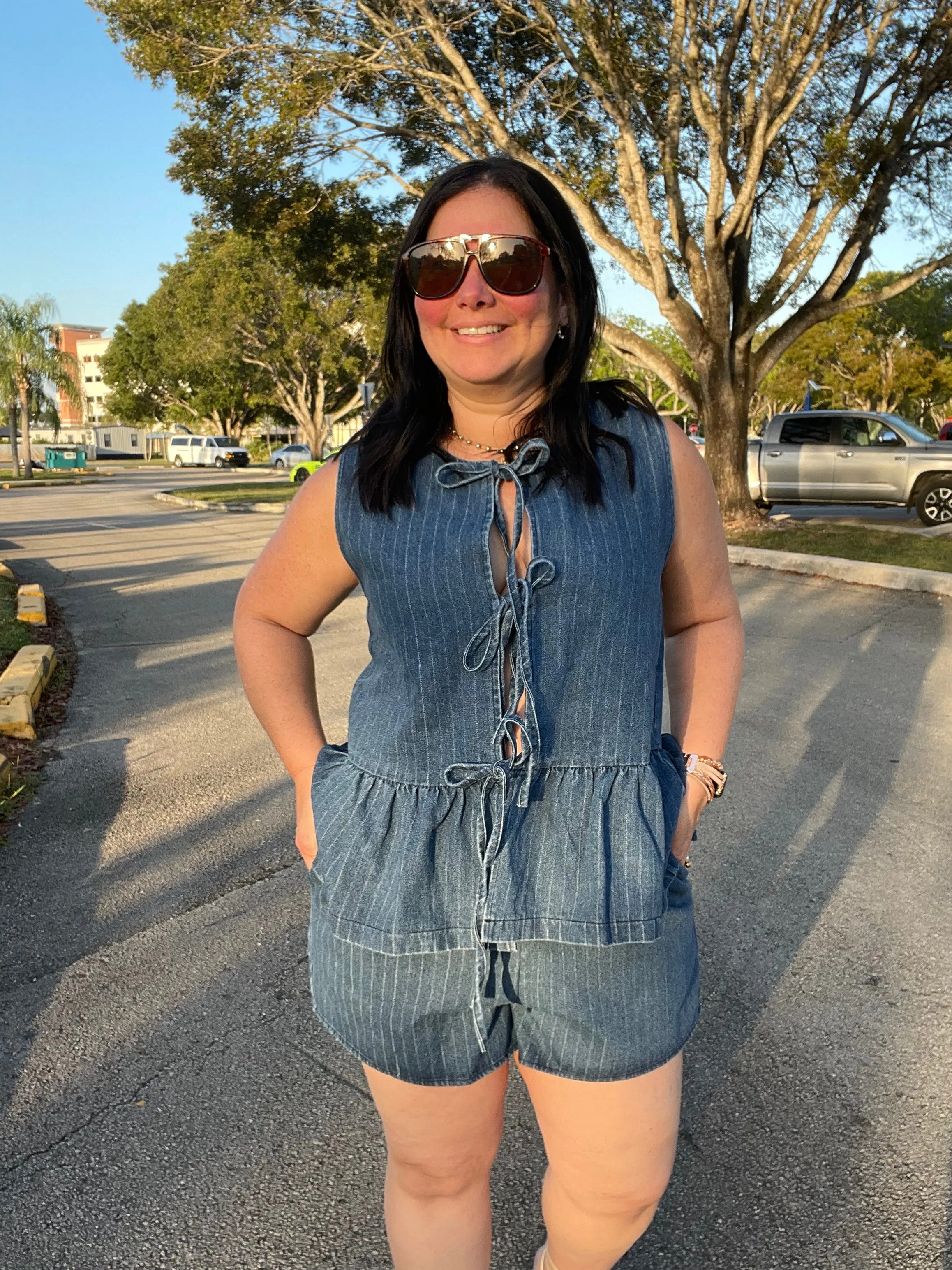The Fabiola Striped Denim Top and Shorts Set