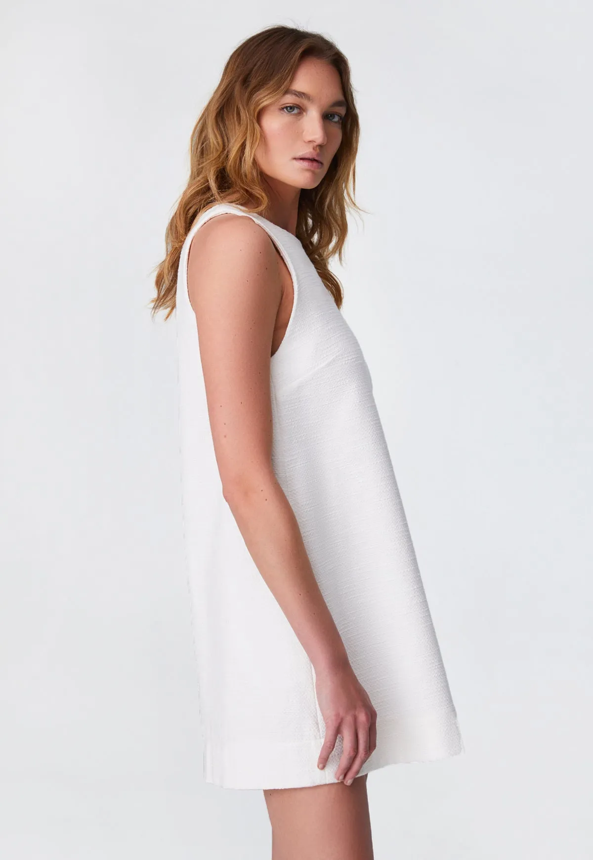 THE SHIFT DRESS in WHITE TEXTURED COTTON