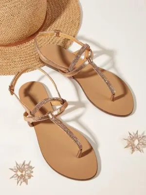 Toe Post Rhinestone Decor Slingback Sandals    S9264410