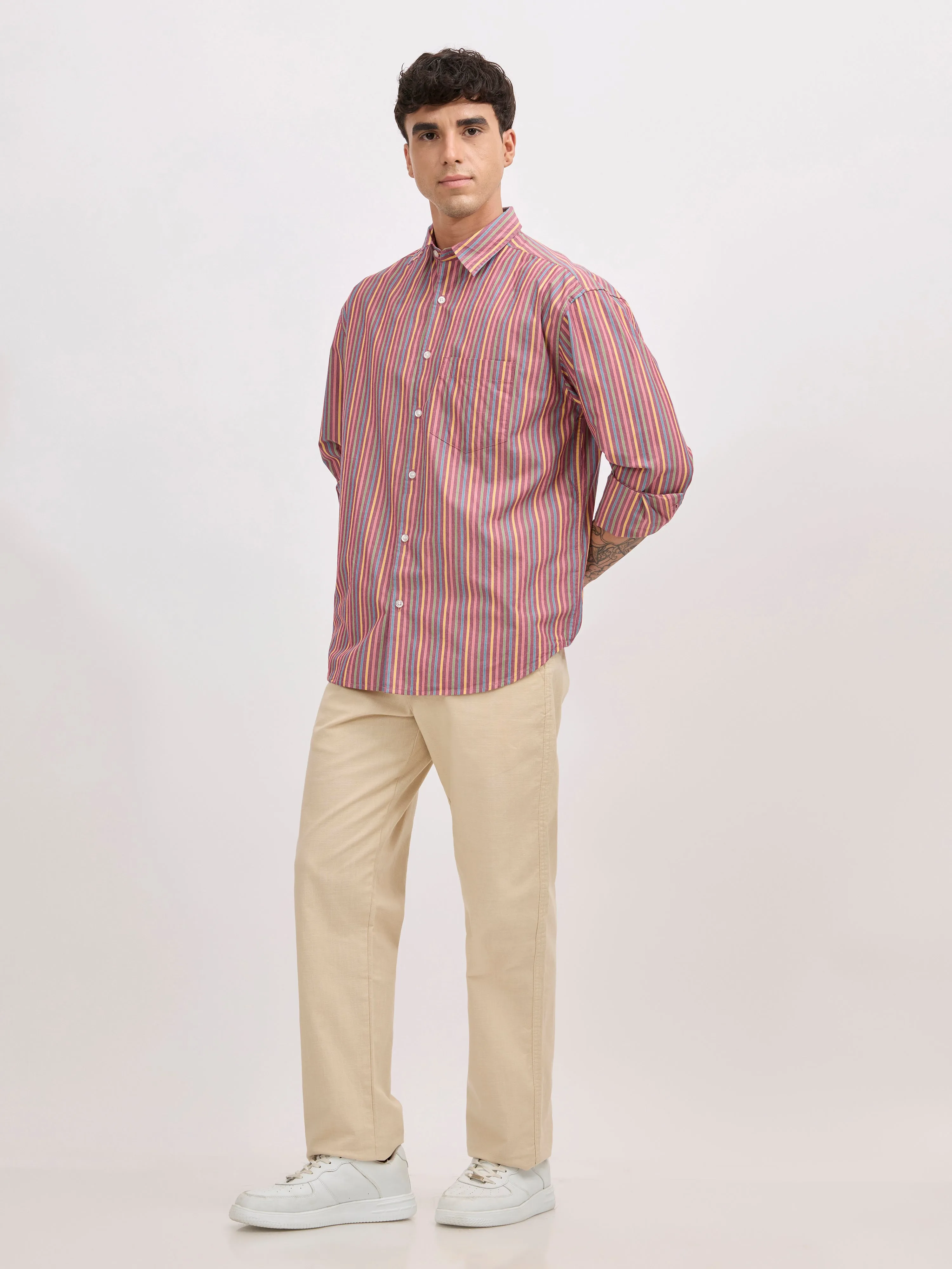 Veil - Cotton Oversized Striped shirt - Brick