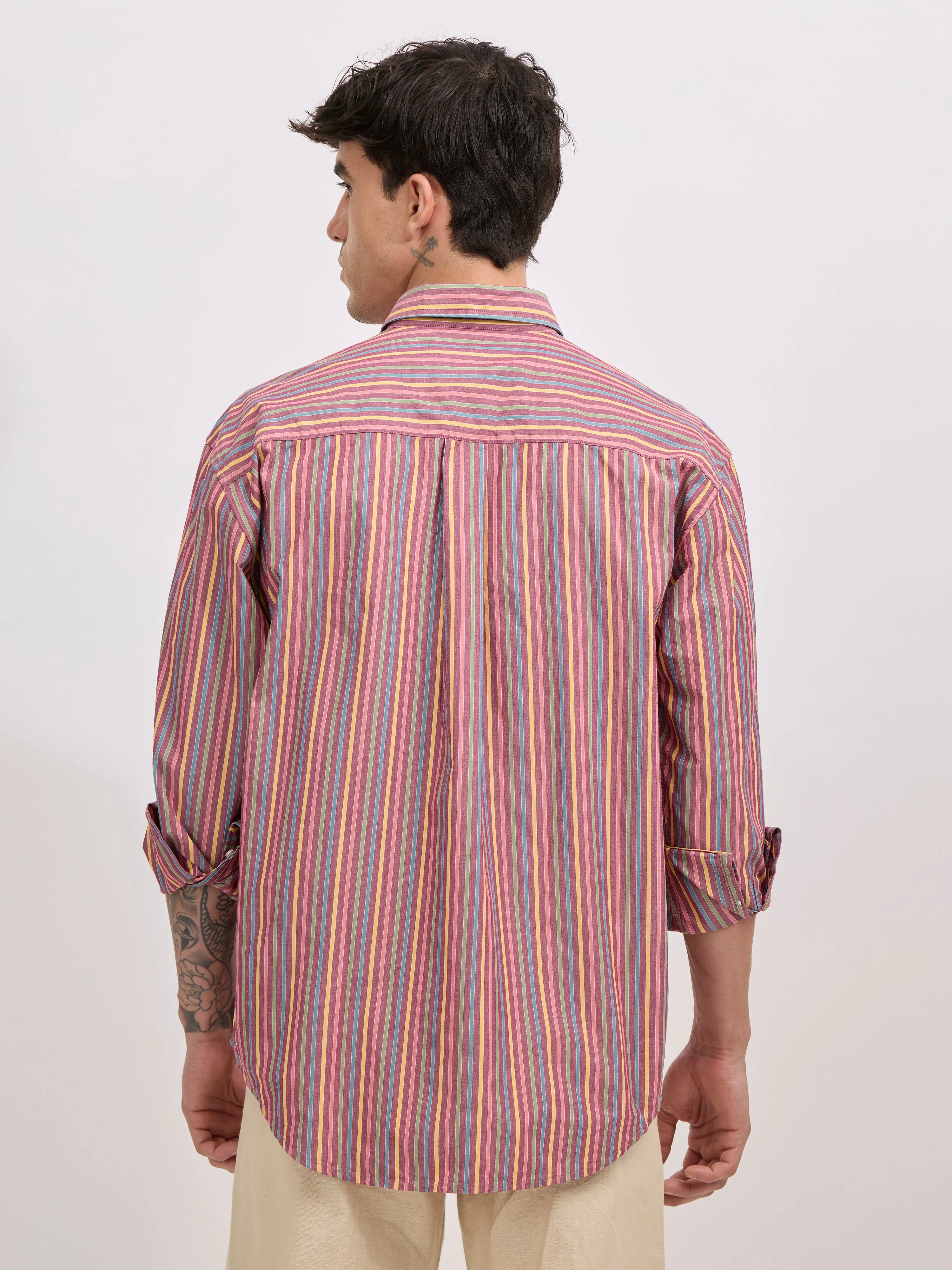 Veil - Cotton Oversized Striped shirt - Brick