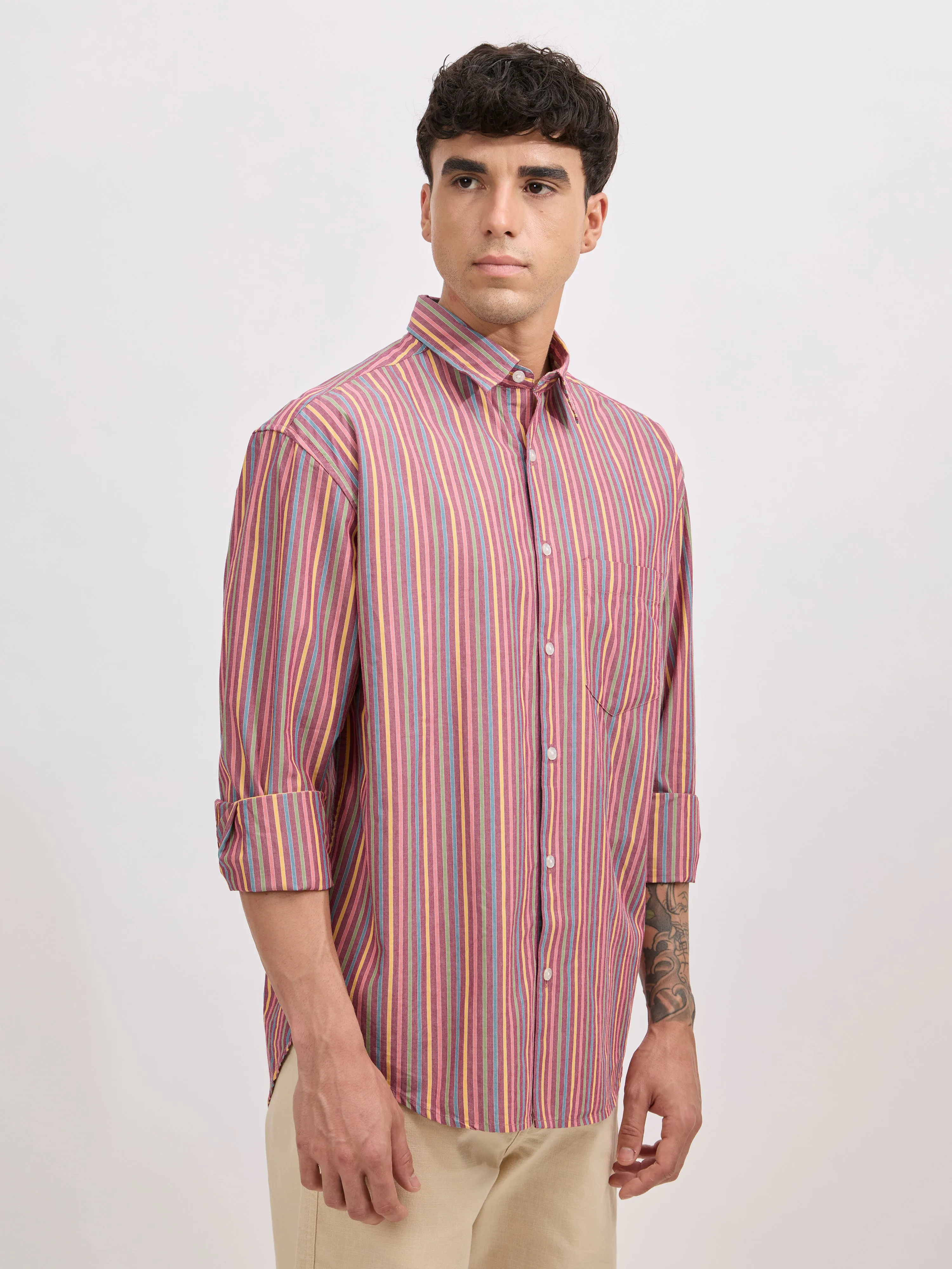 Veil - Cotton Oversized Striped shirt - Brick