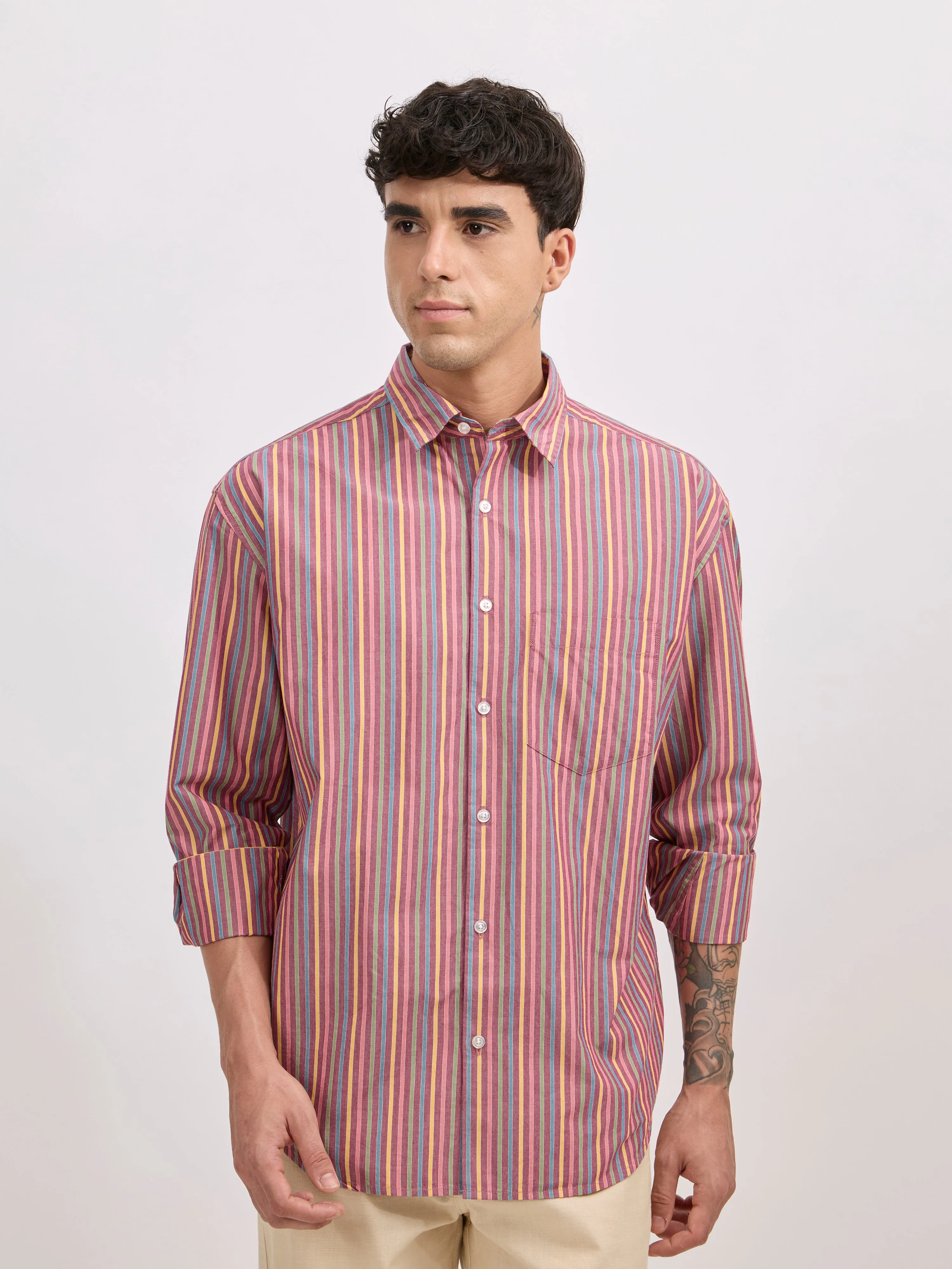Veil - Cotton Oversized Striped shirt - Brick