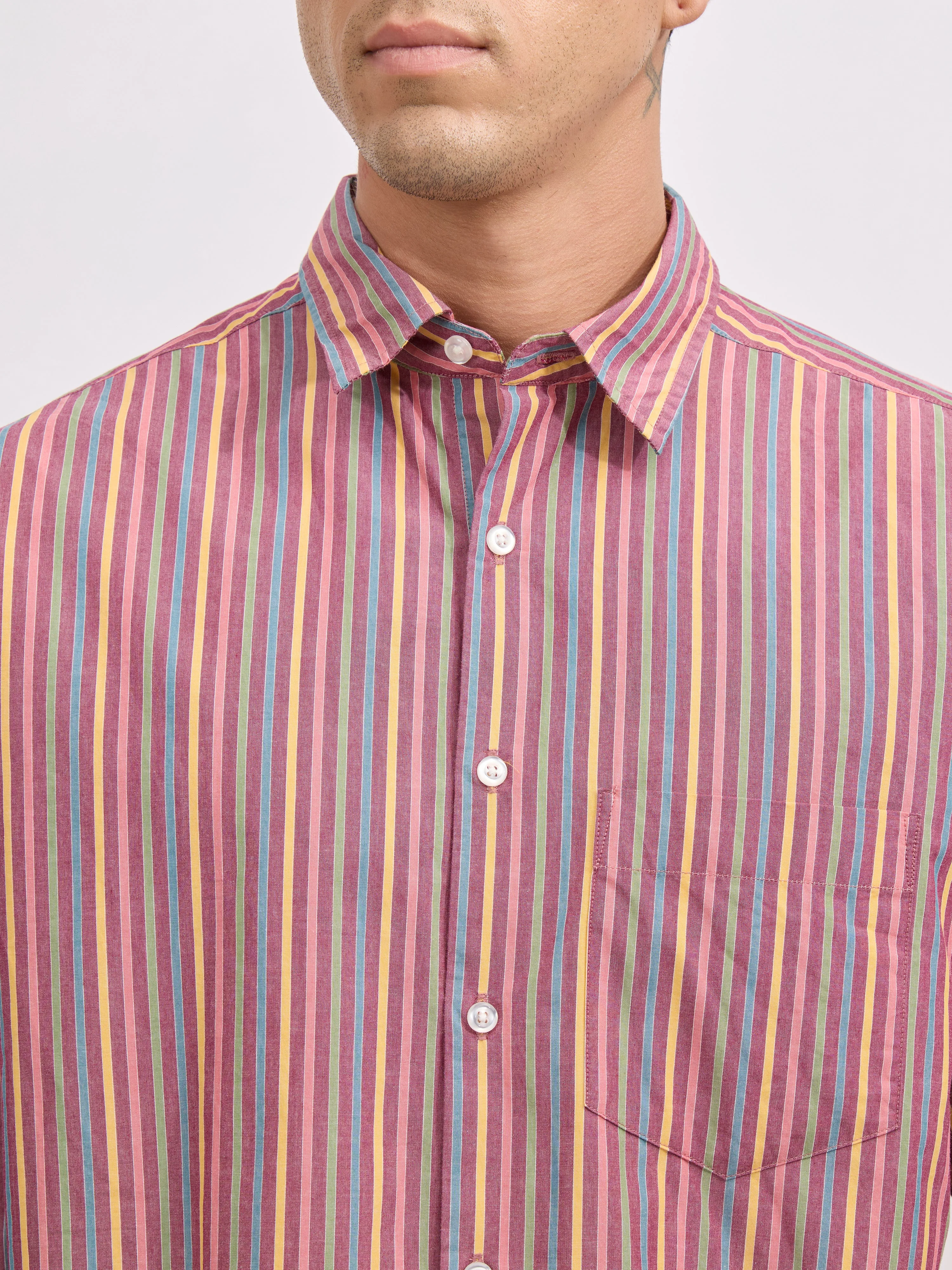 Veil - Cotton Oversized Striped shirt - Brick