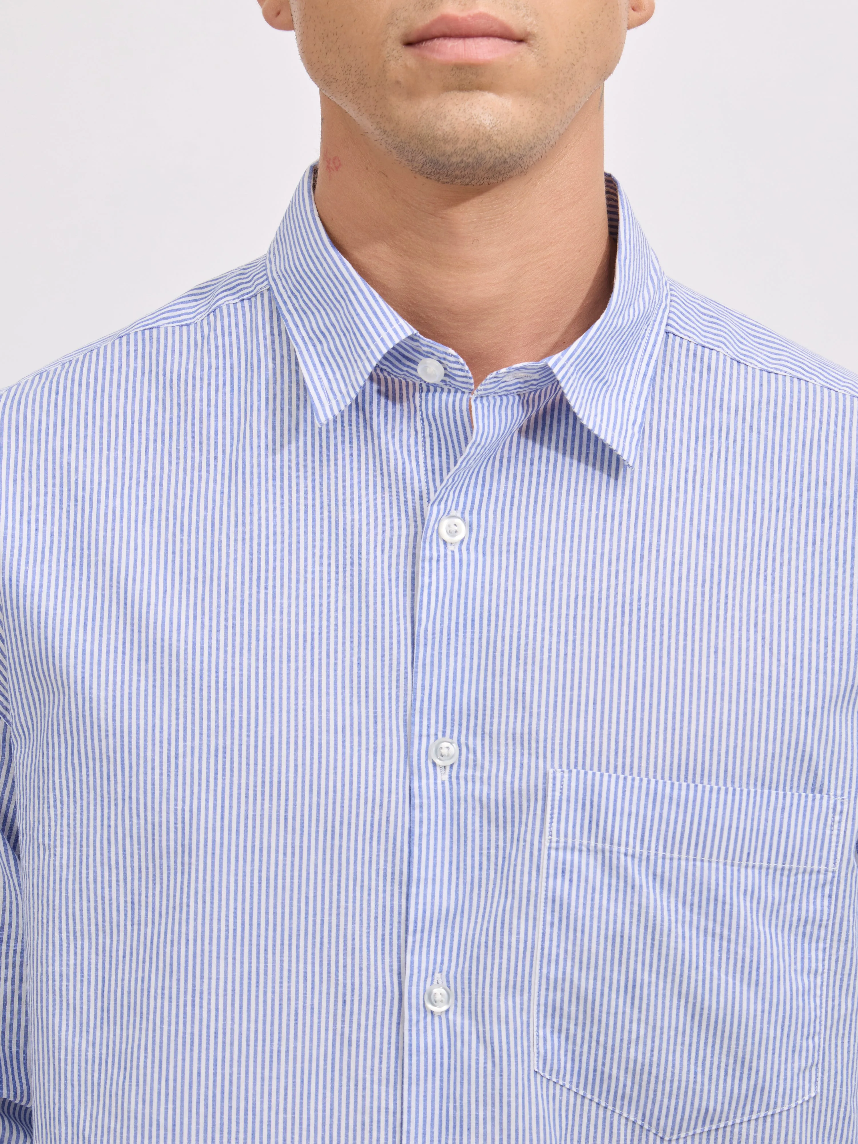 Veil - Cotton Oversized Striped shirt - Sky Blue