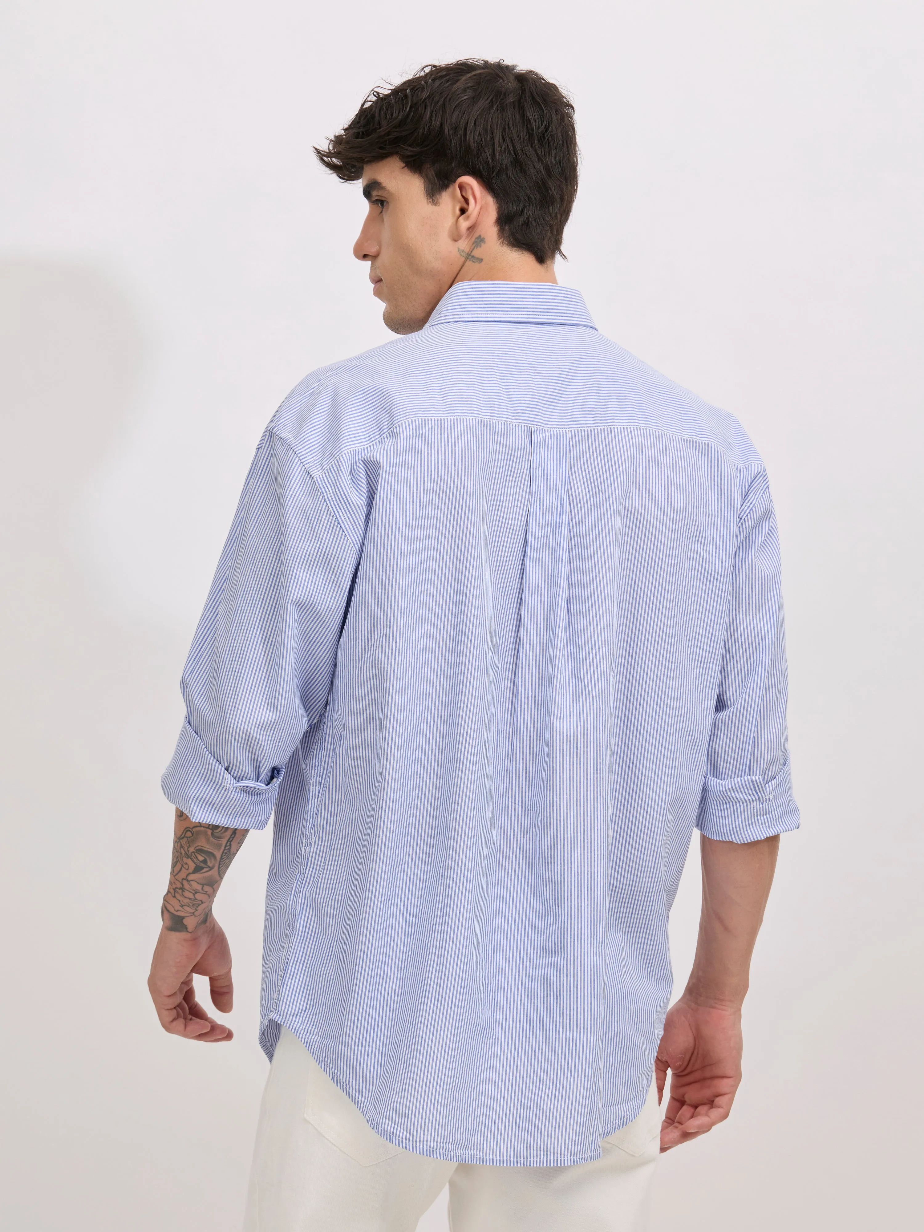 Veil - Cotton Oversized Striped shirt - Sky Blue
