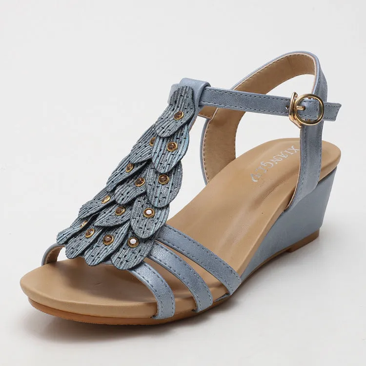 Wedge Sandals Women's Versatile Comfortable Casual Mother Shoes Thick-soled One-button Roman Shoes