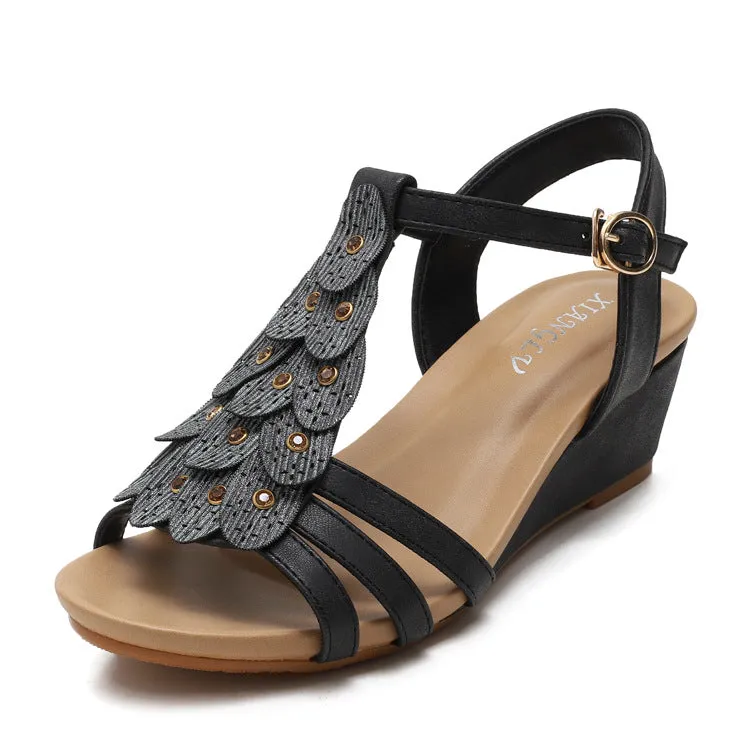 Wedge Sandals Women's Versatile Comfortable Casual Mother Shoes Thick-soled One-button Roman Shoes