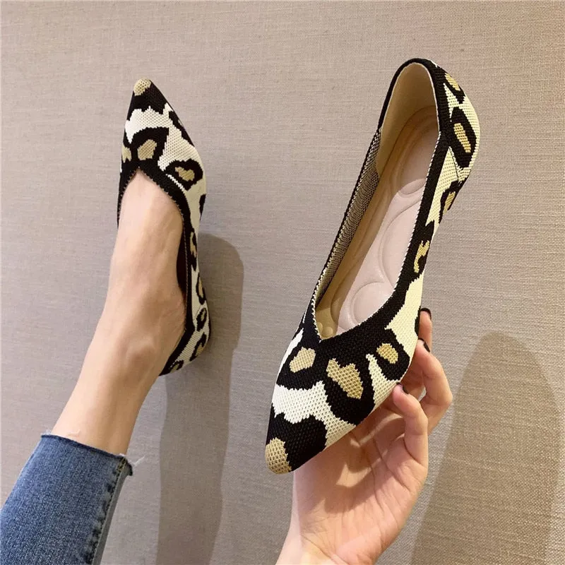 Woman Knit Pointed Flat Shoes Ballet Shoes Mixed Color