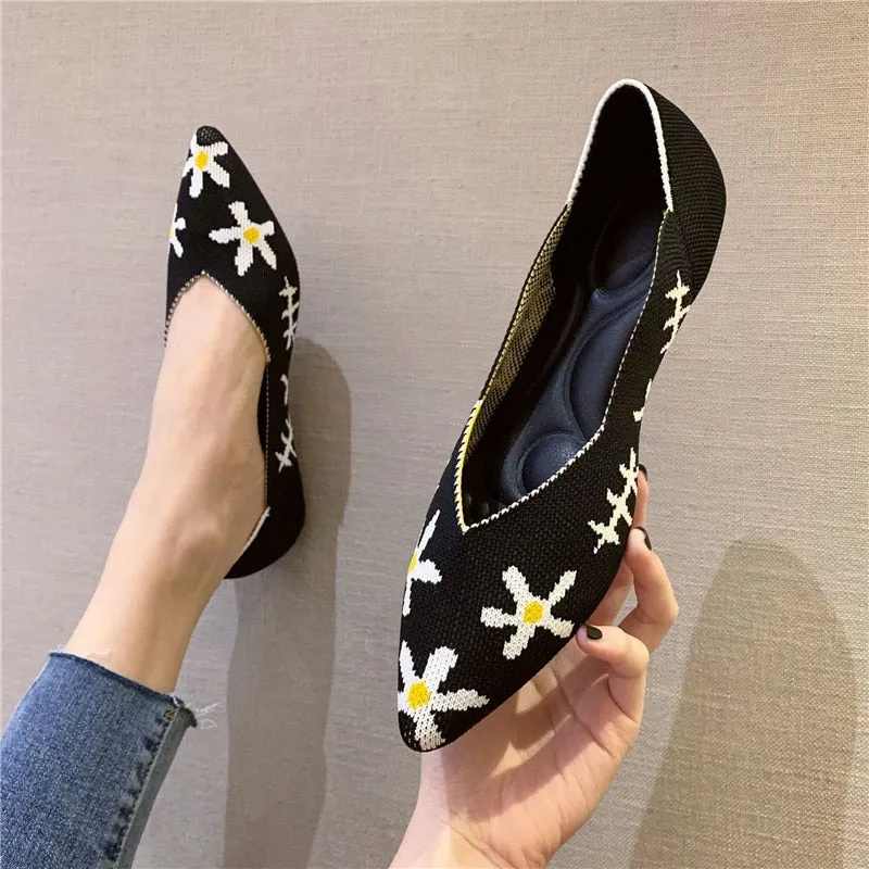 Woman Knit Pointed Flat Shoes Ballet Shoes Mixed Color