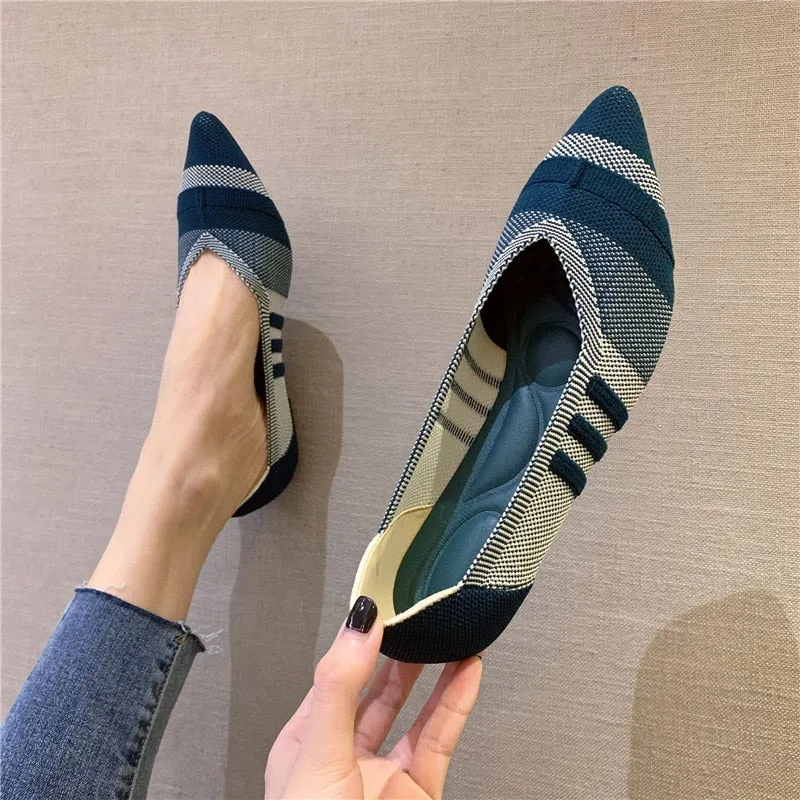 Woman Knit Pointed Flat Shoes Ballet Shoes Mixed Color
