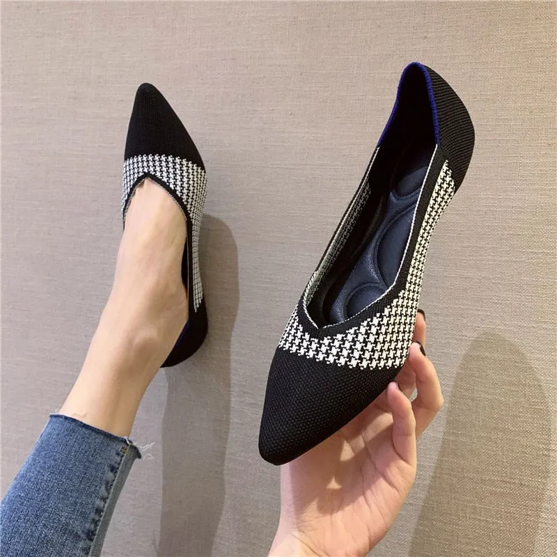 Woman Knit Pointed Flat Shoes Ballet Shoes Mixed Color
