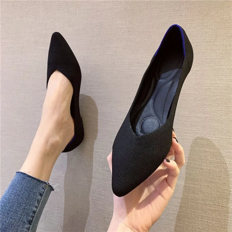 Woman Knit Pointed Flat Shoes Ballet Shoes Mixed Color