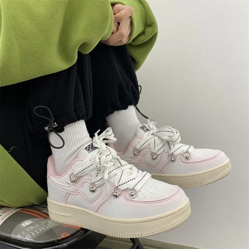 Women Chic Love Design Sneakers Pu Leather Shoes
