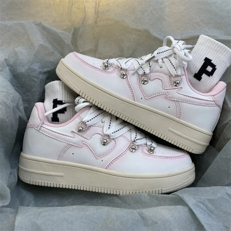 Women Chic Love Design Sneakers Pu Leather Shoes