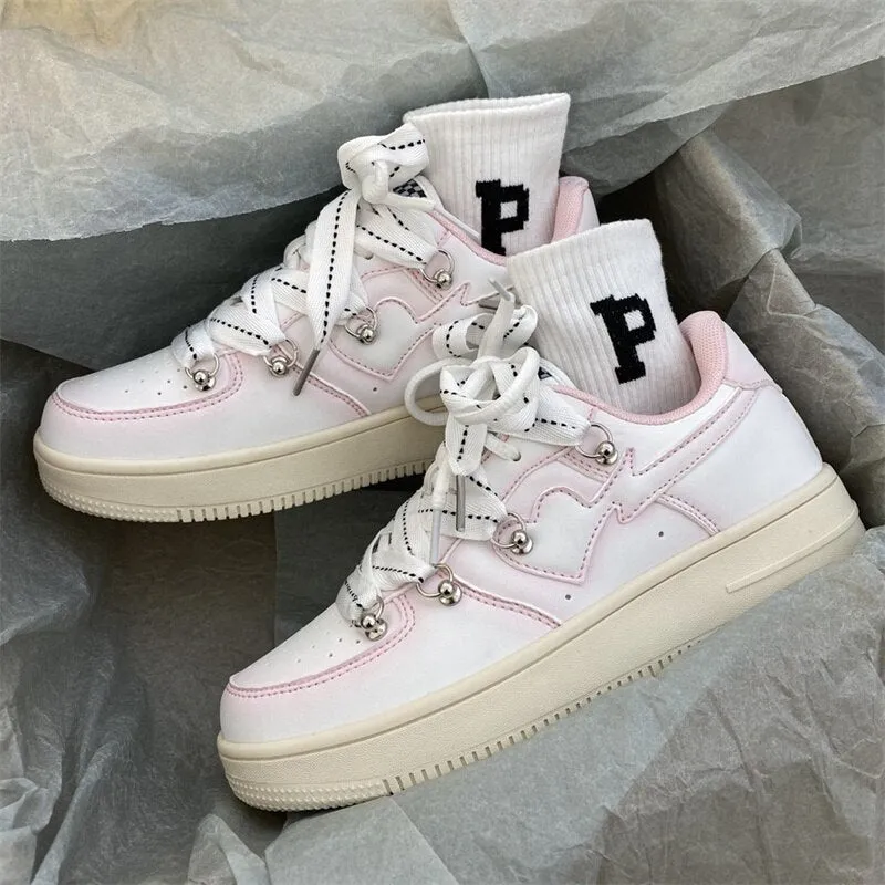 Women Chic Love Design Sneakers Pu Leather Shoes