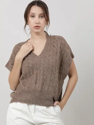 Women Relaxed Fit Knitted Brown Top