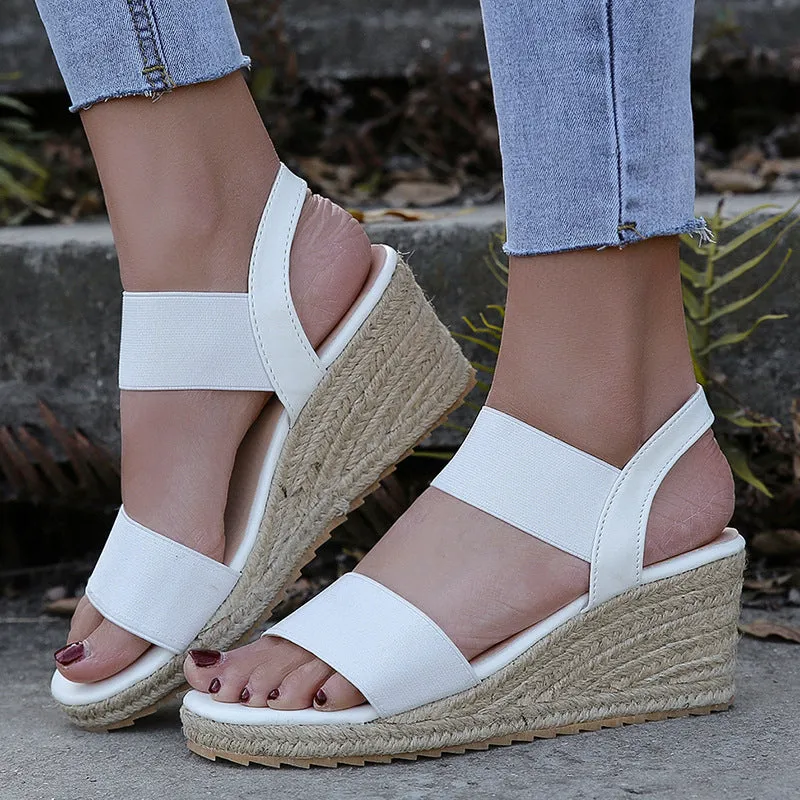 Womens Comfortable Elastic Two Bands Ankle Strap Wedge Sandals