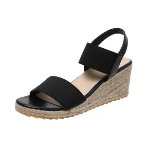 Womens Comfortable Elastic Two Bands Ankle Strap Wedge Sandals