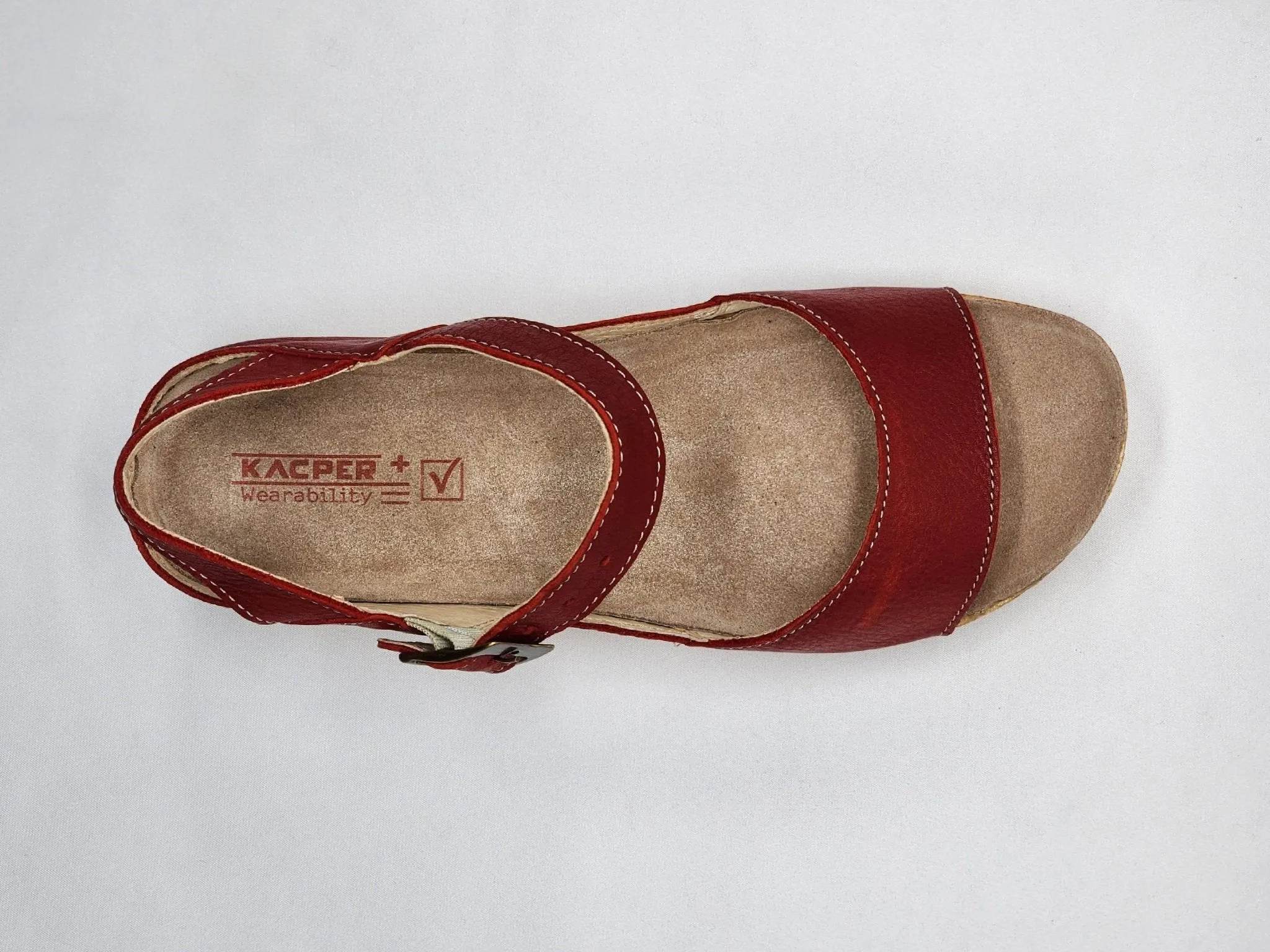 Women's Wedge Leather Sandals - Red