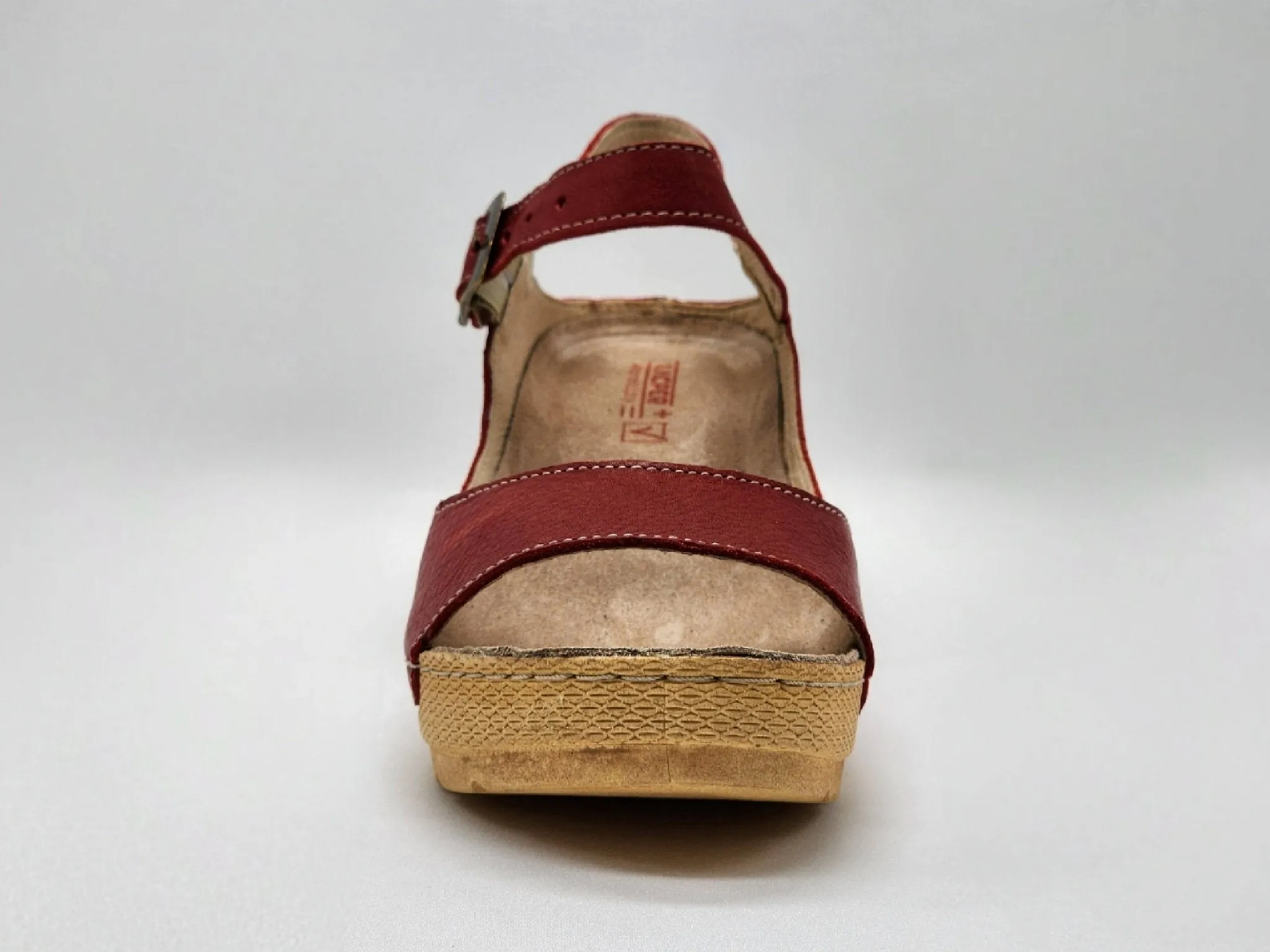 Women's Wedge Leather Sandals - Red