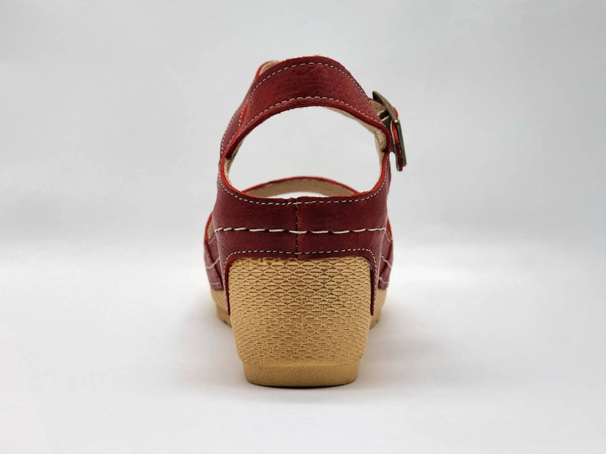 Women's Wedge Leather Sandals - Red